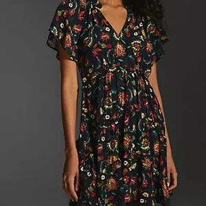 Pre-owned Chic Black Floral Mini Dress